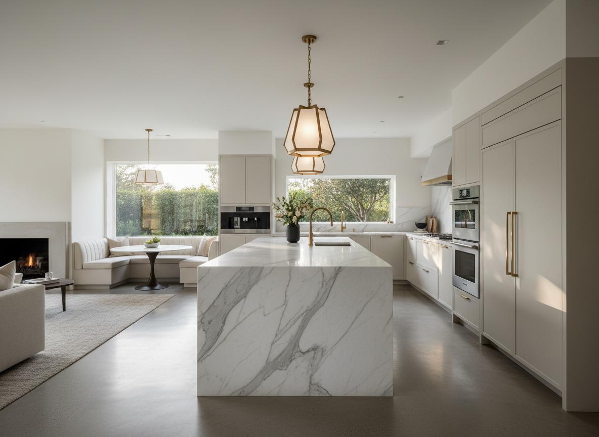 Luxury kitchen with marble island