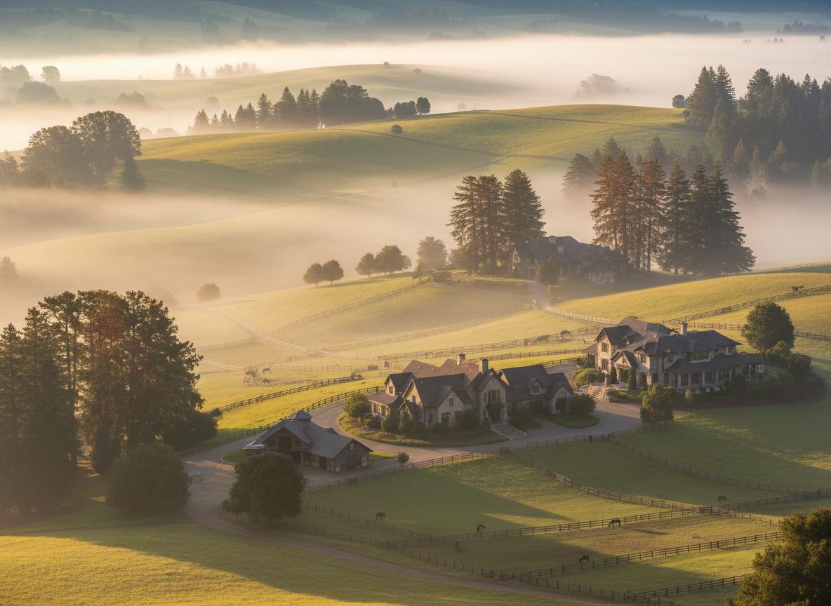 Expansive estate grounds with rolling hills